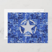 Star Stencil Retro Navy Blue Camouflage Postkarte (Vorne/Hinten)