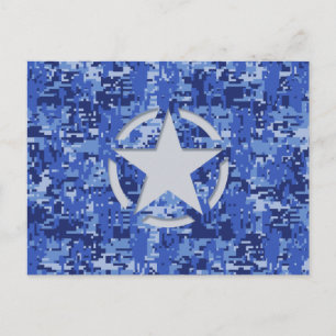 Star Stencil Retro Navy Blue Camouflage Postkarte