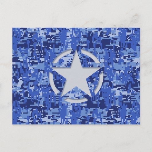 Star Stencil Retro Navy Blue Camouflage Postkarte (Vorderseite)