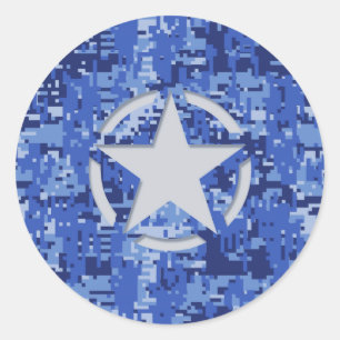 Star Stencil Retro Navy Blue Camouflage Runder Aufkleber