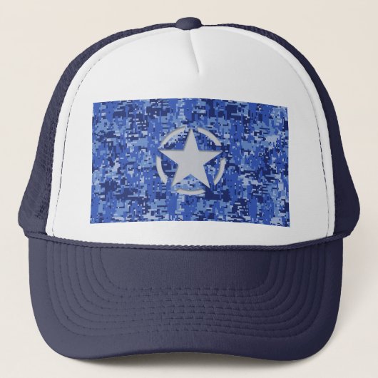 Star Stencil Retro Navy Blue Camouflage Truckerkappe (Vorderseite)