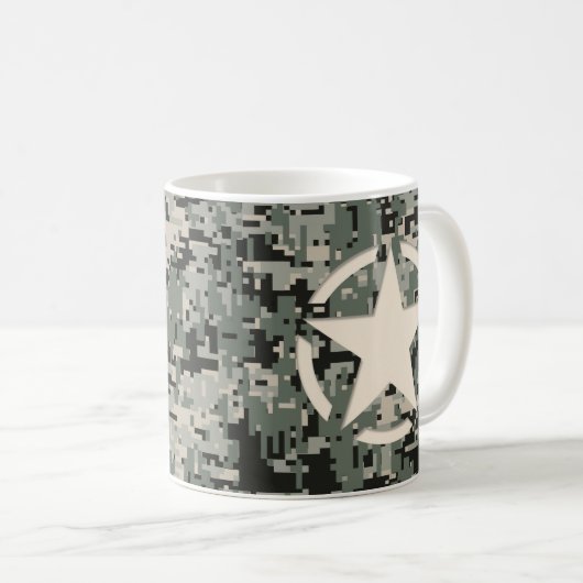 Star Stencil Style Khaki Digital Tarnlage Kaffeetasse (VorderseiteRechts)