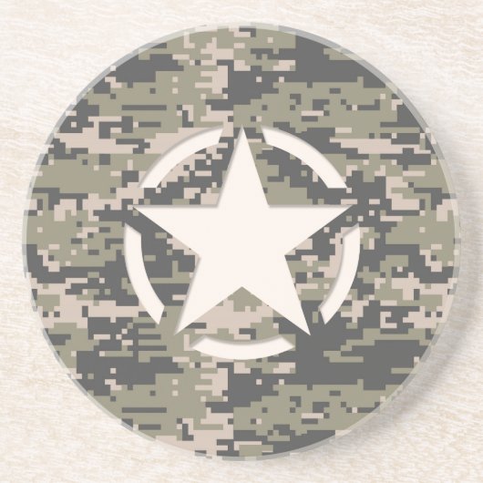 Star Stencil Tag Decal Style Khaki Camouflage Getränkeuntersetzer (Vorne)
