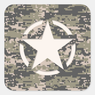 Star Stencil Tag Decal Style Khaki Camouflage Quadratischer Aufkleber
