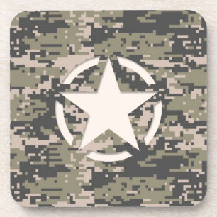 Star Stencil Tag Decal Style Khaki Camouflage Untersetzer