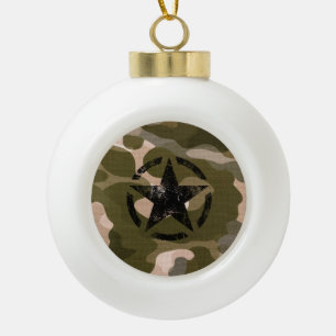 Star Stencil Vintag auf Camouflage Keramik Kugel-Ornament