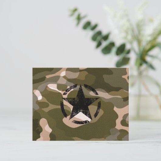 Star Stencil Vintag auf Camouflage Postkarte (Stehend Vorderseite)