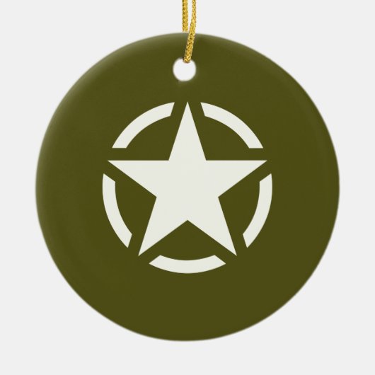Star Stencil Vintag auf Khaki Green Keramikornament (Vorne)