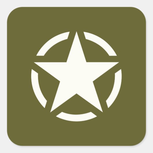 Star Stencil Vintag auf Khaki Green Quadratischer Aufkleber (Vorderseite)