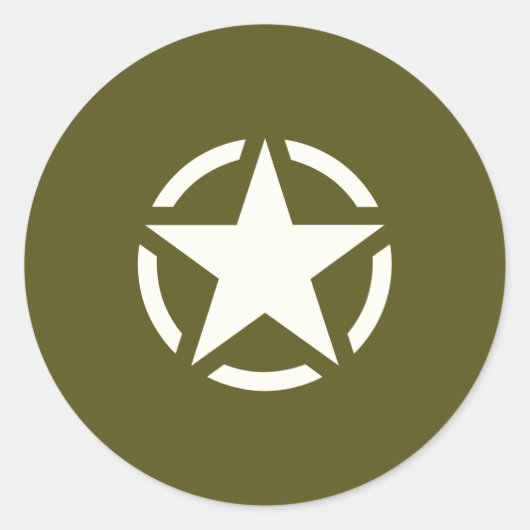 Star Stencil Vintag auf Khaki Green Runder Aufkleber (Vorderseite)
