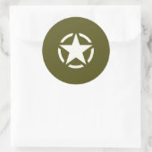 Star Stencil Vintag auf Khaki Green Runder Aufkleber (Tasche)