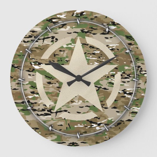 Star Stencil Vintag Camouflage Dekoration Große Wanduhr (Vorderseite)