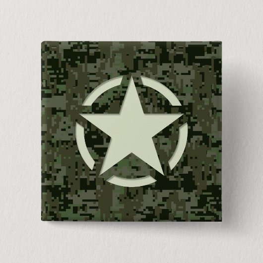 Star Stencil Vintag Decal Green Camouflage Button (Vorderseite)