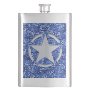 Star Stencil Vintag Navy Blue Digital Camouflage Flachmann