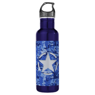 Star Stencil Vintag Navy Blue Digital Camouflage Trinkflasche