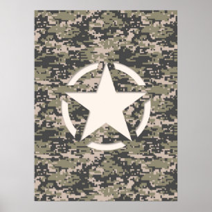 Star Stencil Vintag Tag Digital Khaki Style Poster