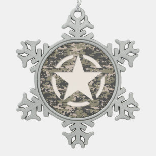 Star Stencil Vintag Tag Digital Khaki Style Schneeflocken Zinn-Ornament