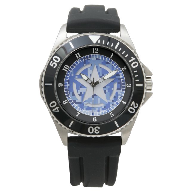 Star Stencil Vintage Marine Blue Dial Armbanduhr (Vorderseite)