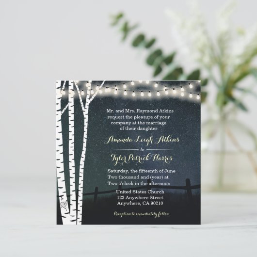 Star String Light Birch Tree Einladungen für Hochz (Stehend Vorderseite)