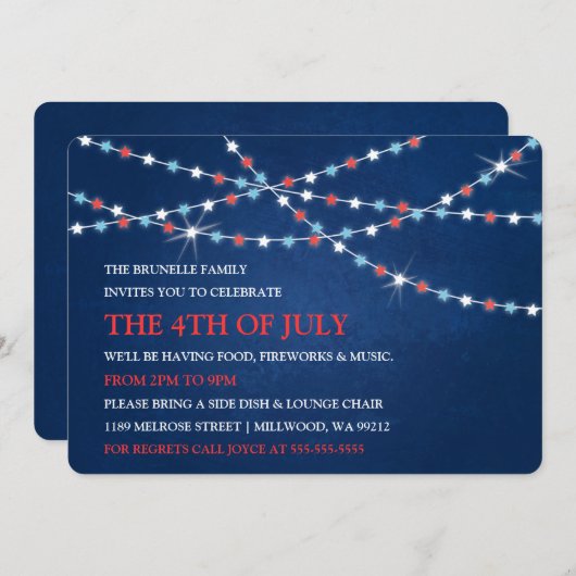 Star String Lights 4. Juli Einladungen (Vorne/Hinten)