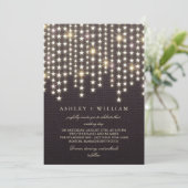 Star String Lights Dark Burlap Abend Hochzeit Einladung (Stehend Vorderseite)