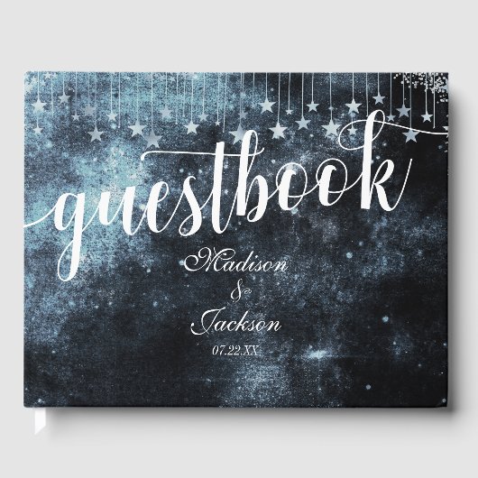 Star Struck Watercolor Celestial Wedding Monogram Gästebuch (Vorderseite)