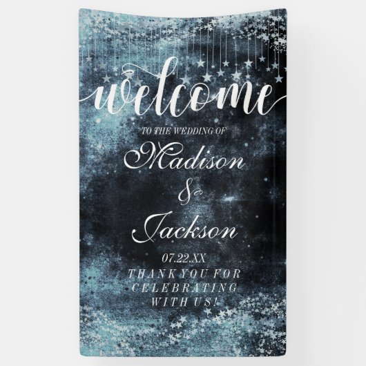 Star Struck Watercolor Celestial Wedding Willkomme Banner (Vertikal)