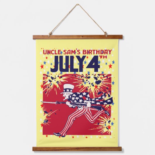 Star Studded Uncle Sam Birthday 4. Juli Wandteppich Mit Holzrahmen (Vorderseite)