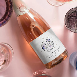 Star Studding Disco Ball Watercolor Geburtstagspar Schaumweinetikett