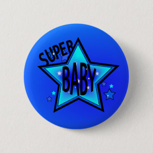 Star Super Baby Boy Blue Round Button