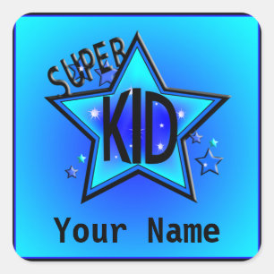 Star Super Kid Name Blue Custom Stickers