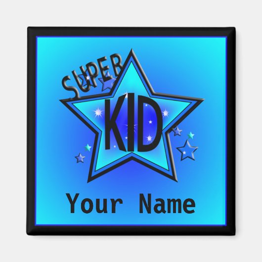 Star Super Kid Name Custom Blue Magnet (Vorne)