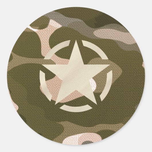 Star-Tag im Burlap-Camouflage-Stil Runder Aufkleber (Vorderseite)