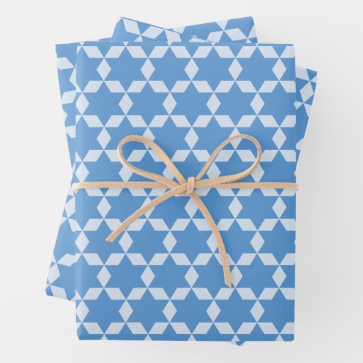 Star Tiles Geometric Hanukkah Muster in Blau Geschenkpapier Set (Beispiel)