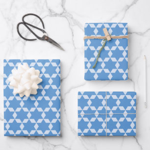 Star Tiles Geometric Hanukkah Muster in Blau Geschenkpapier Set