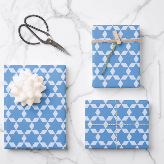 Star Tiles Geometric Hanukkah Muster in Blau Geschenkpapier Set (Vorderseite)