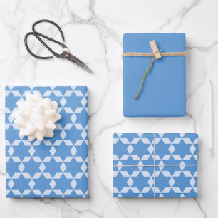 Star Tiles Geometric Hanukkah Pattern Blau Geschenkpapier Set