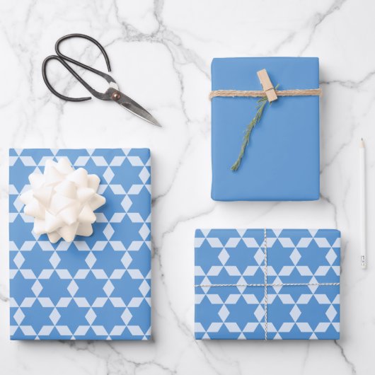 Star Tiles Geometric Hanukkah Pattern Blau Geschenkpapier Set (Vorderseite)
