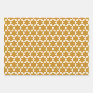 Star Tiles Muster in dunklem Mustard und Creme Geschenkpapier Set