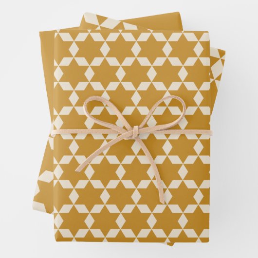 Star Tiles Muster in dunklem Senf und Creme Geschenkpapier Set (Beispiel)