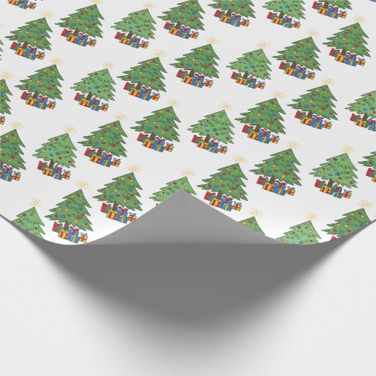 Star-topped Christmas Trees and Gifts Pattern Geschenkpapier (Ecke)