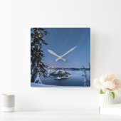 Star Trails | Krater Lake National Park Quadratische Wanduhr (Zuhause)