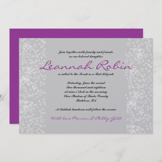 STAR TREE Bar Bat Mitzvah Einladung (Vorne/Hinten)