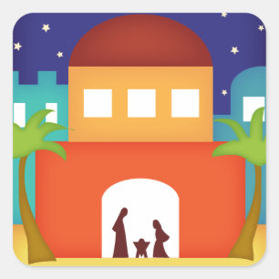 Star über Bethlehem Weihnachtskrippe Quadratischer Aufkleber