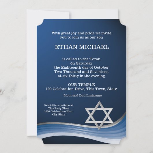Star und Blue Wave Bar Mitzvah Einladung (Vorderseite)