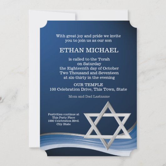 Star und Blue Wave Bar Mitzvah Einladung (Vorderseite)