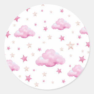 Star- und Cloud-Muster PInk Runder Aufkleber