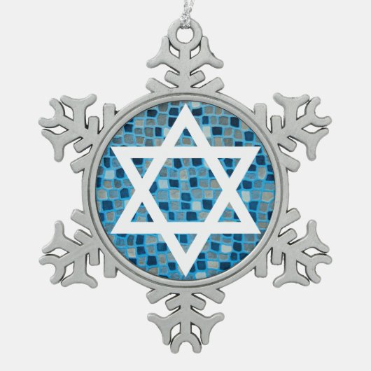 Star von David auf Blue Mosaic Tile Muster Ornamen Schneeflocken Zinn-Ornament (Vorderseite)