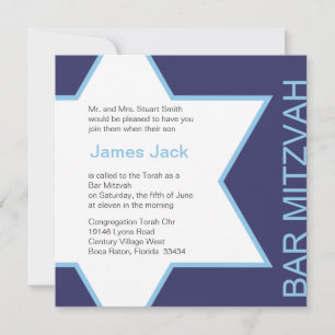 Star von David Bar Mitzvah - Dunkles Blau & Weiß Einladung