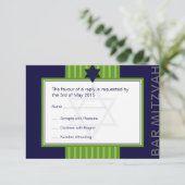 Star von David Bar Mitzvah, grün & blau, Band-UAWG RSVP Karte (Stehend Vorderseite)
